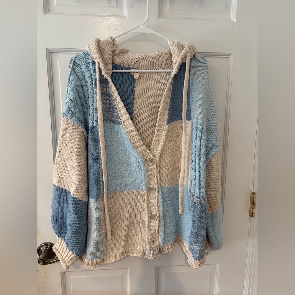 POL Colorblock Hooded Cardigan Sweater